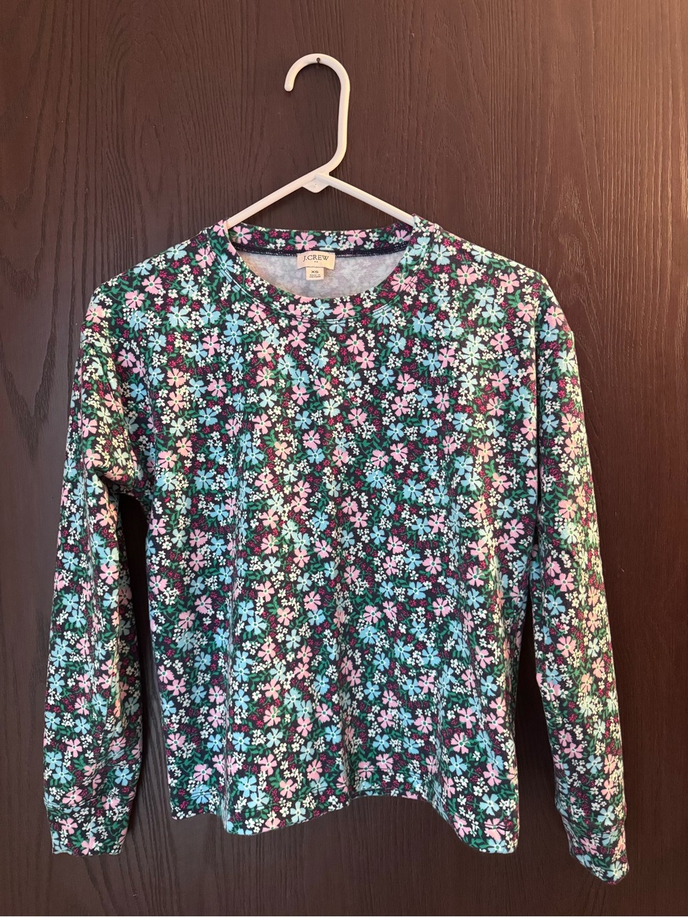 J. Crew Floral Crewneck Top - Navy with Pink & Teal Flowers XS